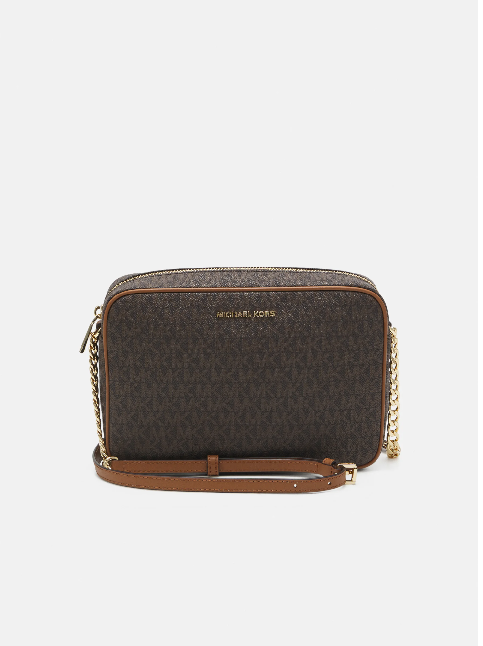 MICHAEL KORS Grand sac à bandoulière Jet Set en cuir saffiano logo Marron/Noir