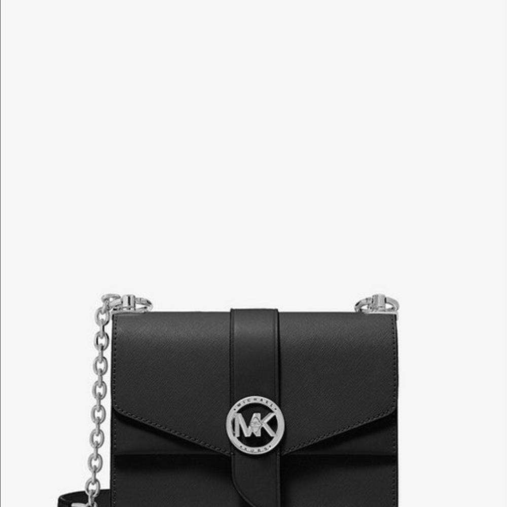 
                      
                        MICHAEL KORS Petit sac à bandoulière Greenwich en cuir saffiano Noir/Argent
                      
                    