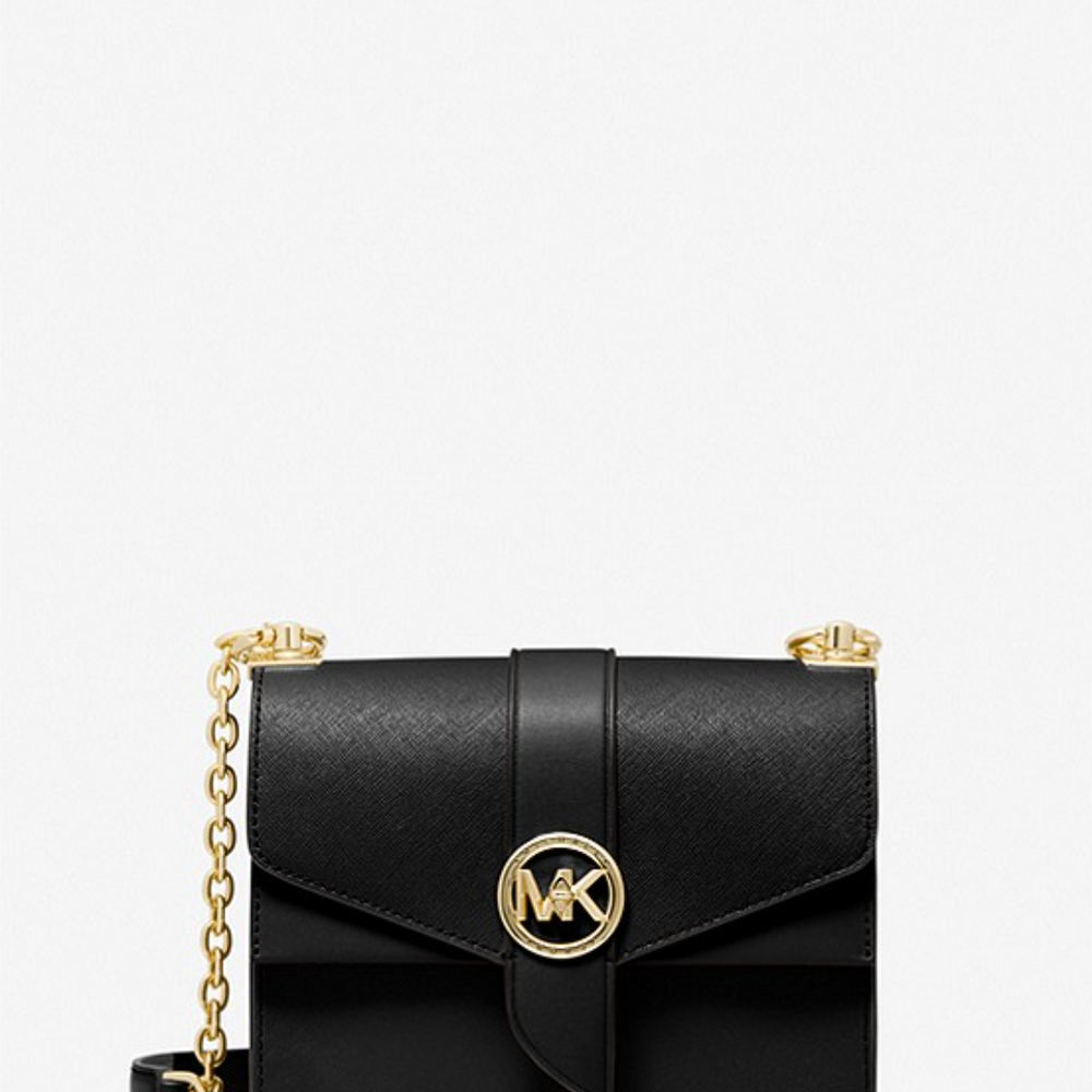 
                      
                        MICHAEL KORS Petit sac à bandoulière Greenwich en cuir saffiano Noir/Argent
                      
                    