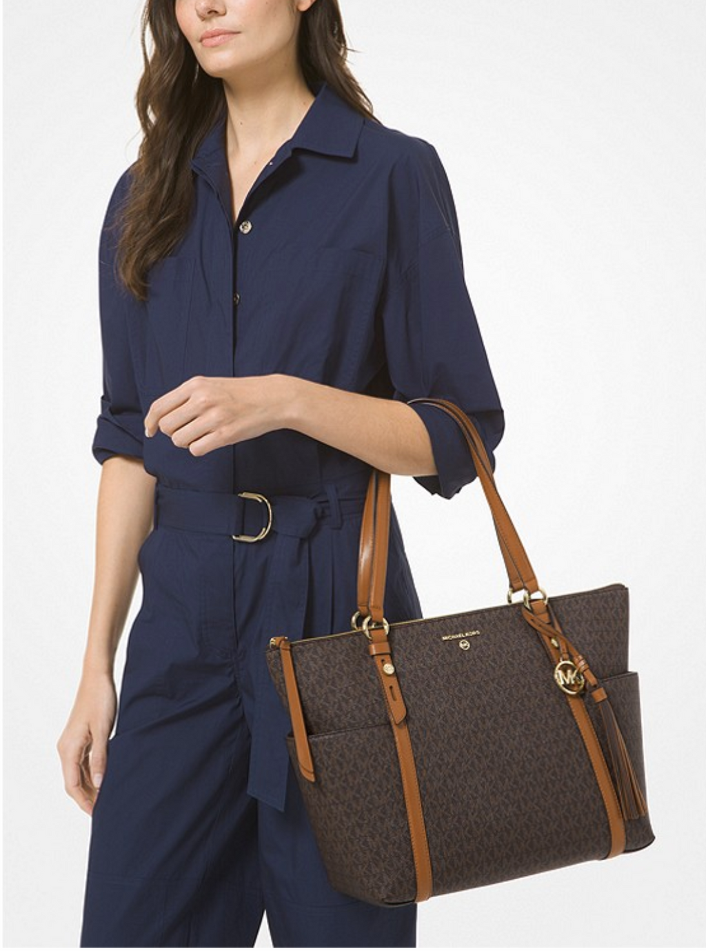MICHAEL KORS Grand cabas Sullivan à logo avec glissière supérieure Bronze/Noisette