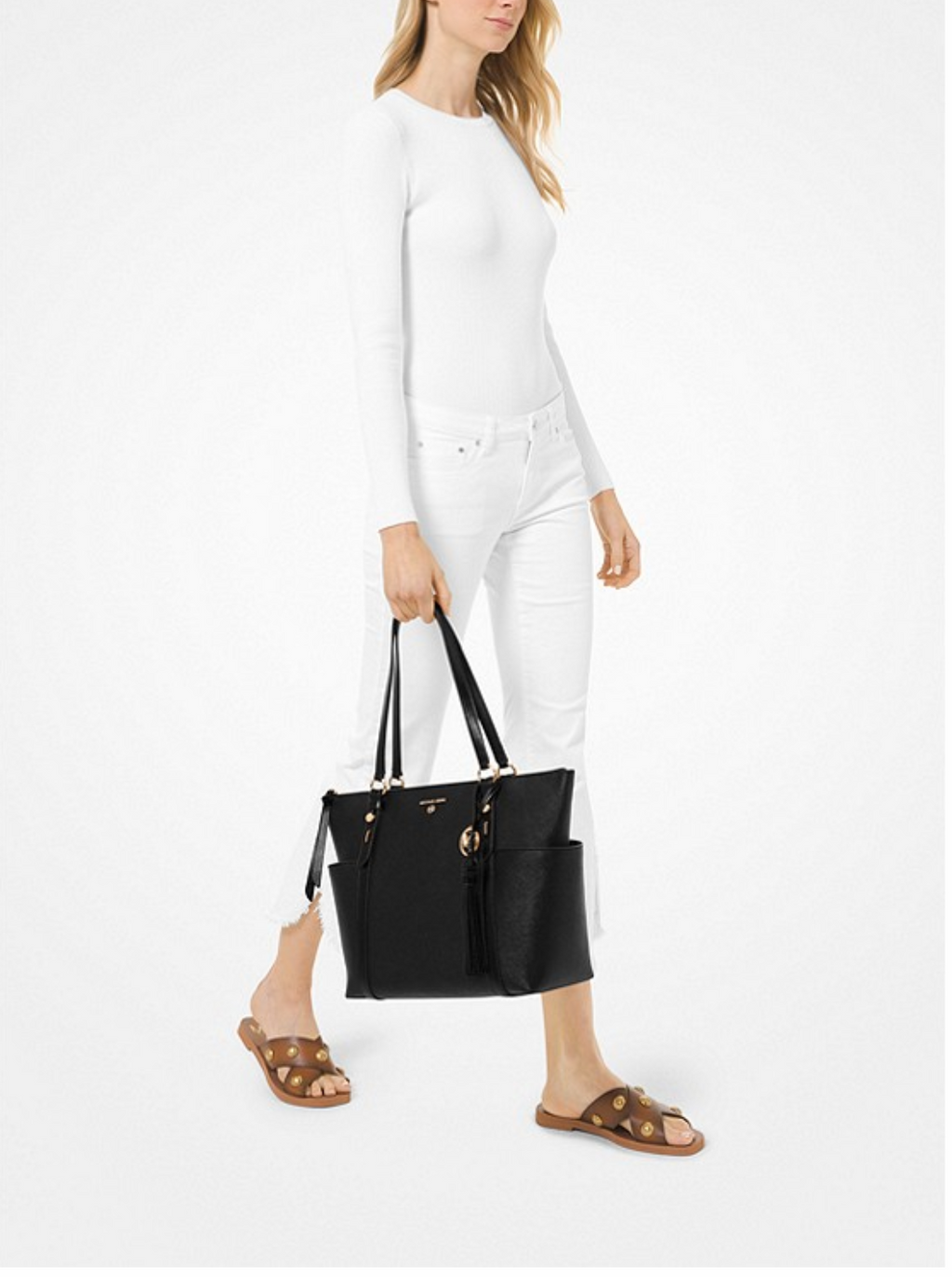 MICHAEL KORS Grand cabas Sullivan à logo avec glissière supérieure Noir/Doré