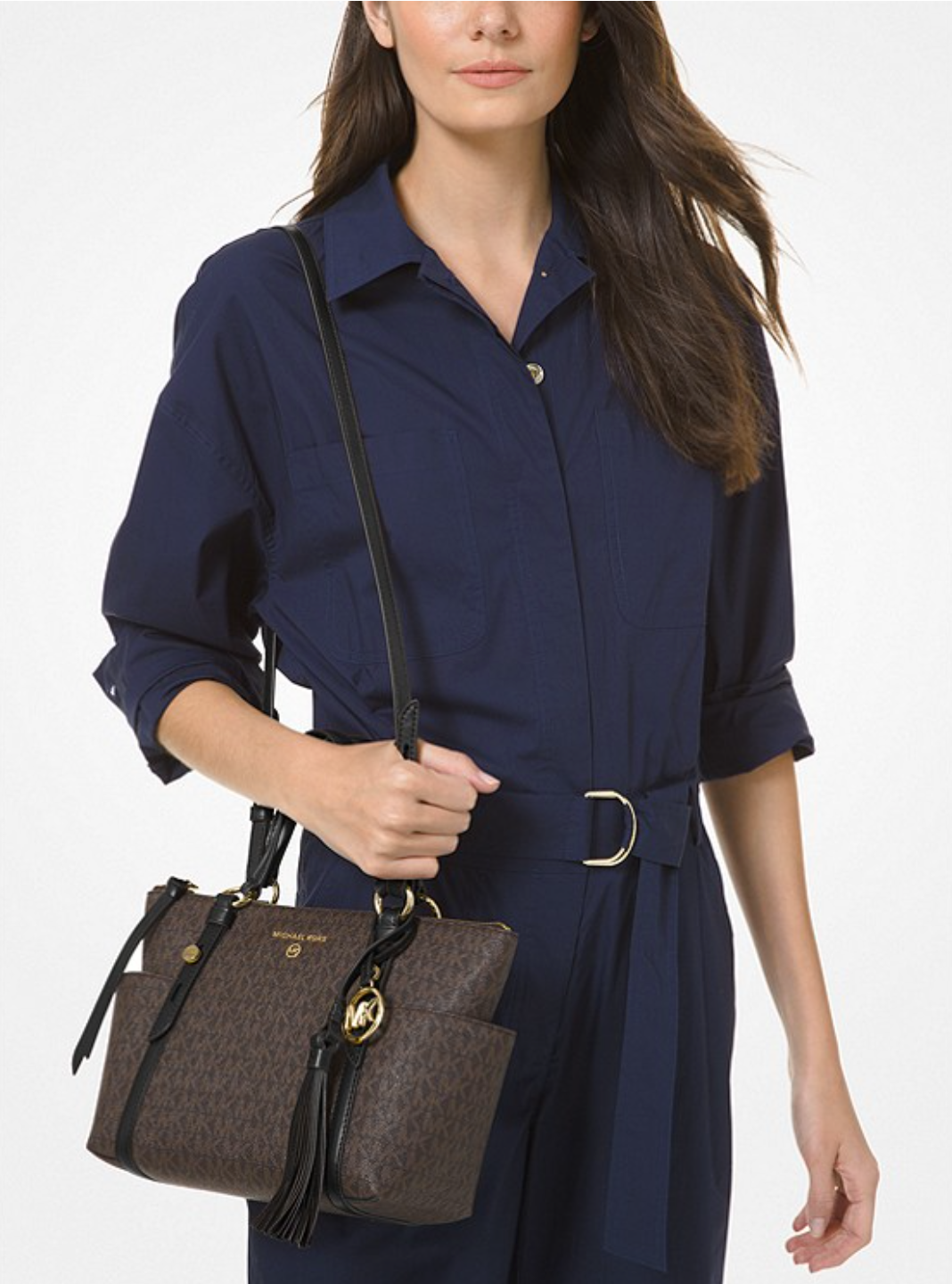 MICHAEL KORS Petit sac cabas Sullivan à logo avec glissière supérieure Marron/Noir