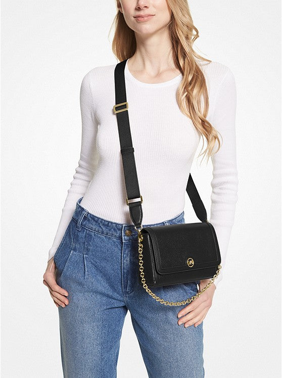 MICHAEL KORS Petit sac à bandoulière convertible Freya en cuir grainé Noir doré