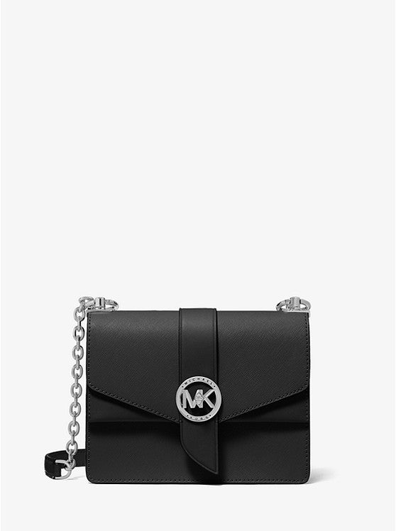 
                      
                        MICHAEL KORS Petit sac à bandoulière Greenwich en cuir saffiano Noir/Argent
                      
                    