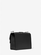 MICHAEL KORS Petit sac à bandoulière Greenwich en cuir saffiano Noir/Argent