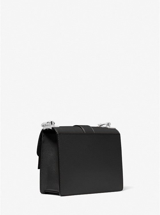 Michael Kors Petit sac à bandoulière Greenwich en cuir saffiano Noir/Argent