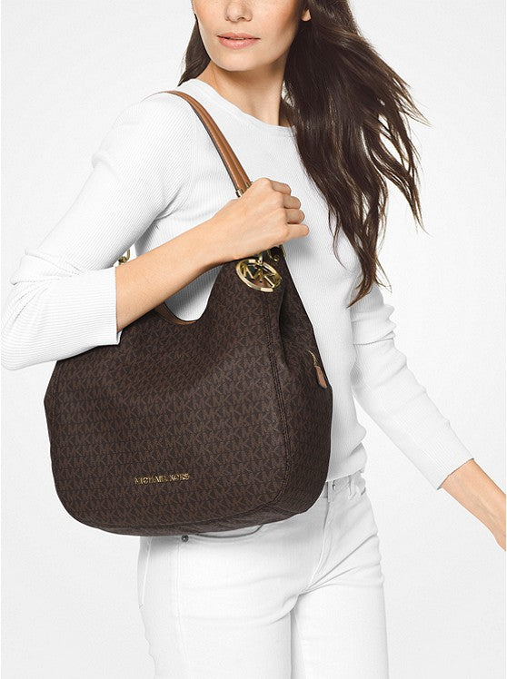MICHAEL KORS Grand sac porté épaule Lillie en cuir Bronze/Noisette