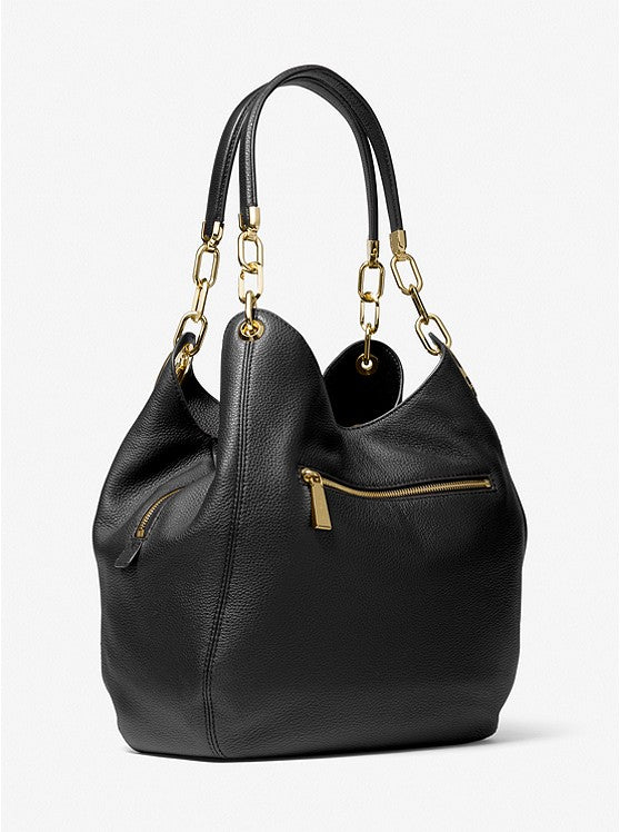 MICHAEL KORS Grand sac porté épaule Lillie en cuir grainé Noir/Doré