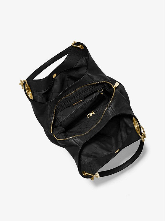 MICHAEL KORS Grand sac porté épaule Lillie en cuir grainé Noir/Doré