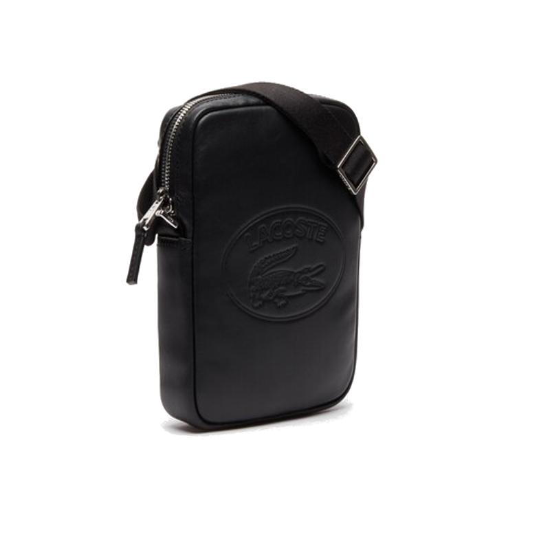 Sacoche verticale cuir Casual avec marquage embossé - Noir