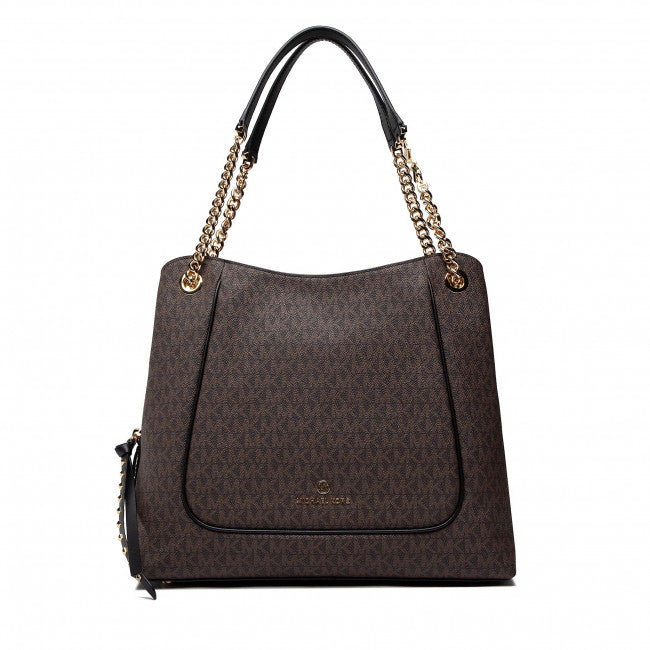 MICHAEL KORS Grand sac porté épaule Piper à logo Marron/Noir