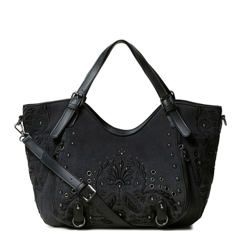 Sac à main DESIGUAL en black denim brodé
