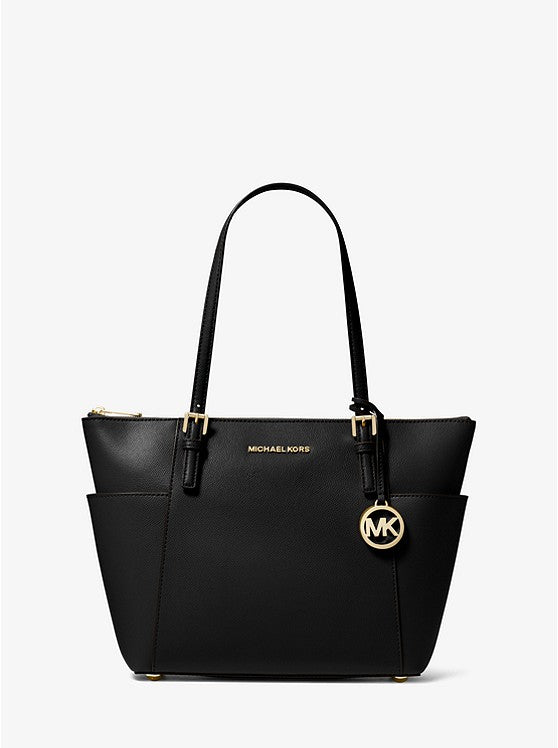 MICHAEL KORS Grand cabas Jet Set en cuir grainé avec glissière supérieure Camel