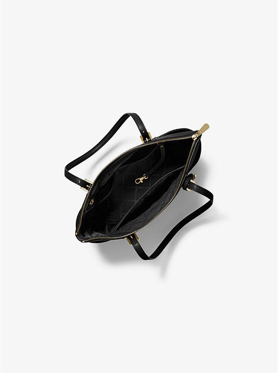 MICHAEL KORS Grand cabas Jet Set en cuir grainé avec glissière supérieure Camel