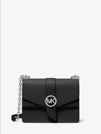 Noir/Argent - Petit sac à bandoulière Greenwich en cuir saffiano à couleurs contrastées avec logo